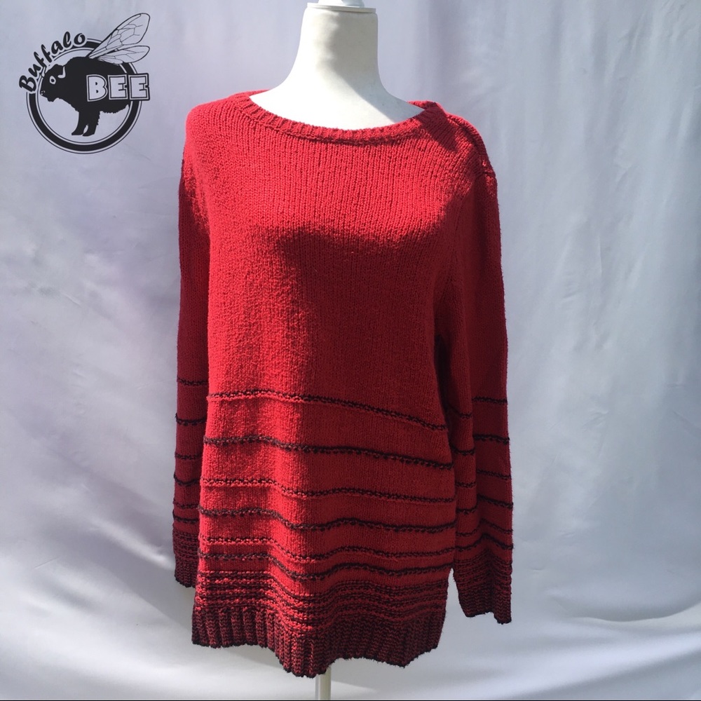 J Jill oversized red and black striped sweater M